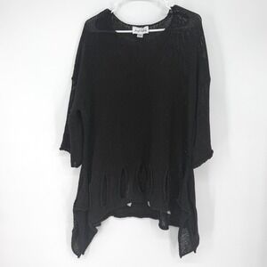 Joseph Ribkoff Black Cut Out Open Knit Oversized Shark Bite Hem Lagenlook S/M